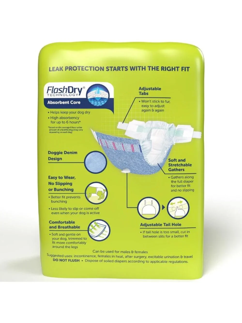 Disposable Dog Diapers Size M, 32 Count - Comfortable, Secure Fit, Easy to Use